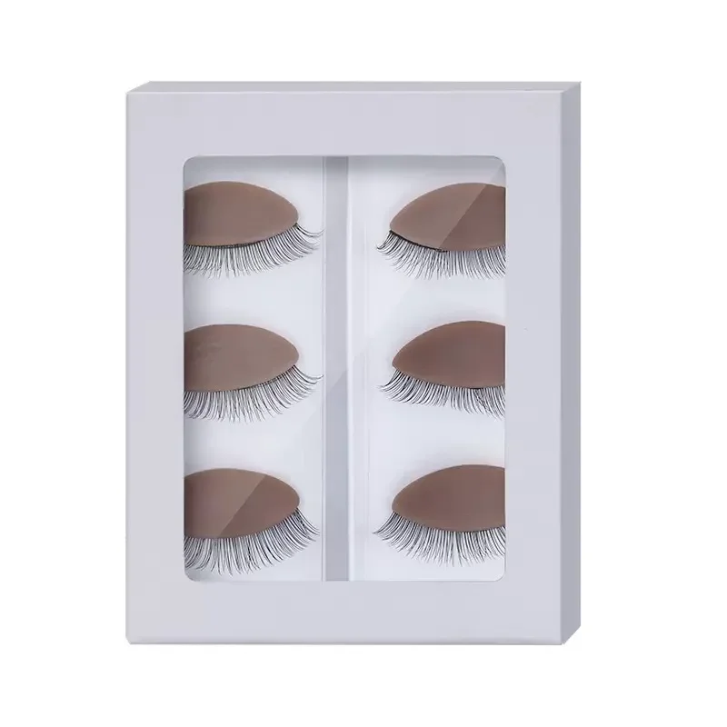 3 pares de ejercicios de pestañas de doble capa, máscara de ojos de párpado reemplazable, molde de cabeza de exhibición de extensión de pestañas desmontable de silicona