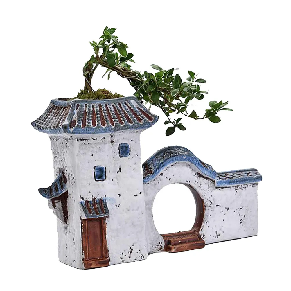 1Pcs Handcrafted Ceramic Flowerpot with Zen for Small Plants Succulents Indoor Decoration Home Office Garden Pot