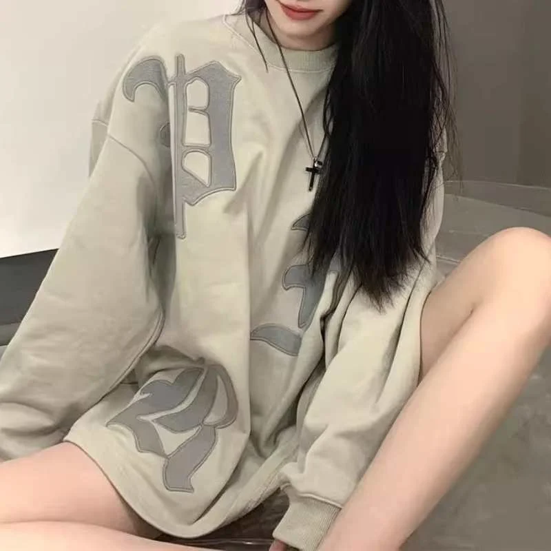 

Свободный свитшот с длинными рукавами и круглым вырезом для мужчин, 300 Pou Capaci, в американском ретро-стиле, модный базовый слой для пар...