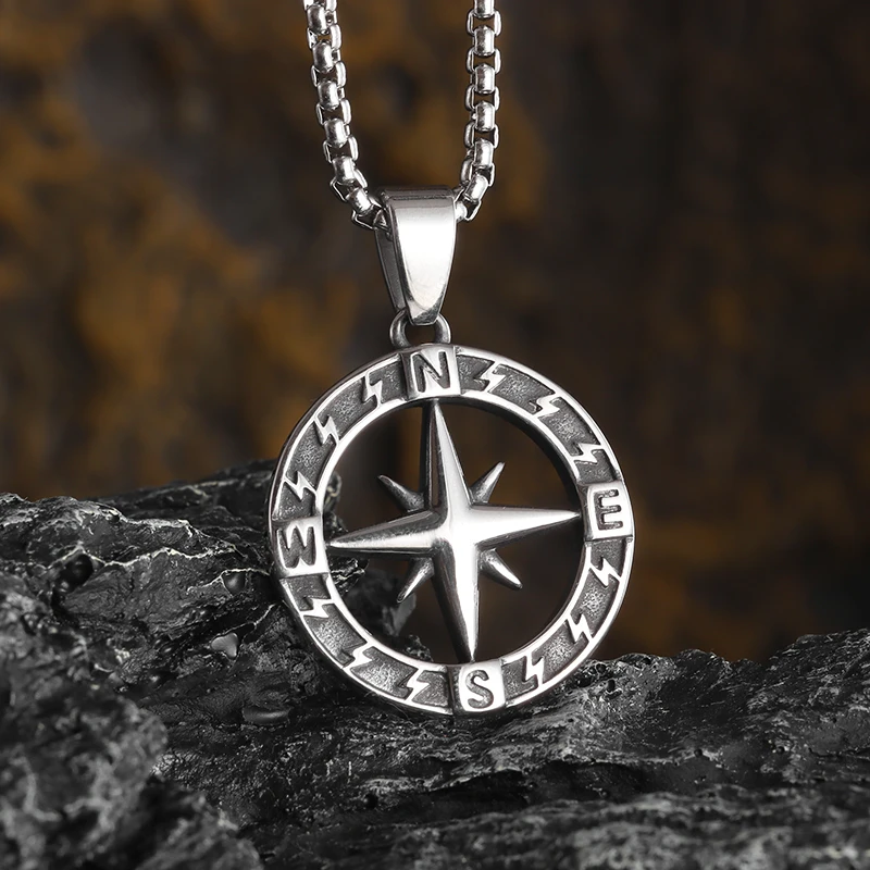 Retro Nordic Compass Anchor Pendant Necklace for Men Personalized Pendant Cycling Jewelry Hip Hop Rock Party Jewelry Gift