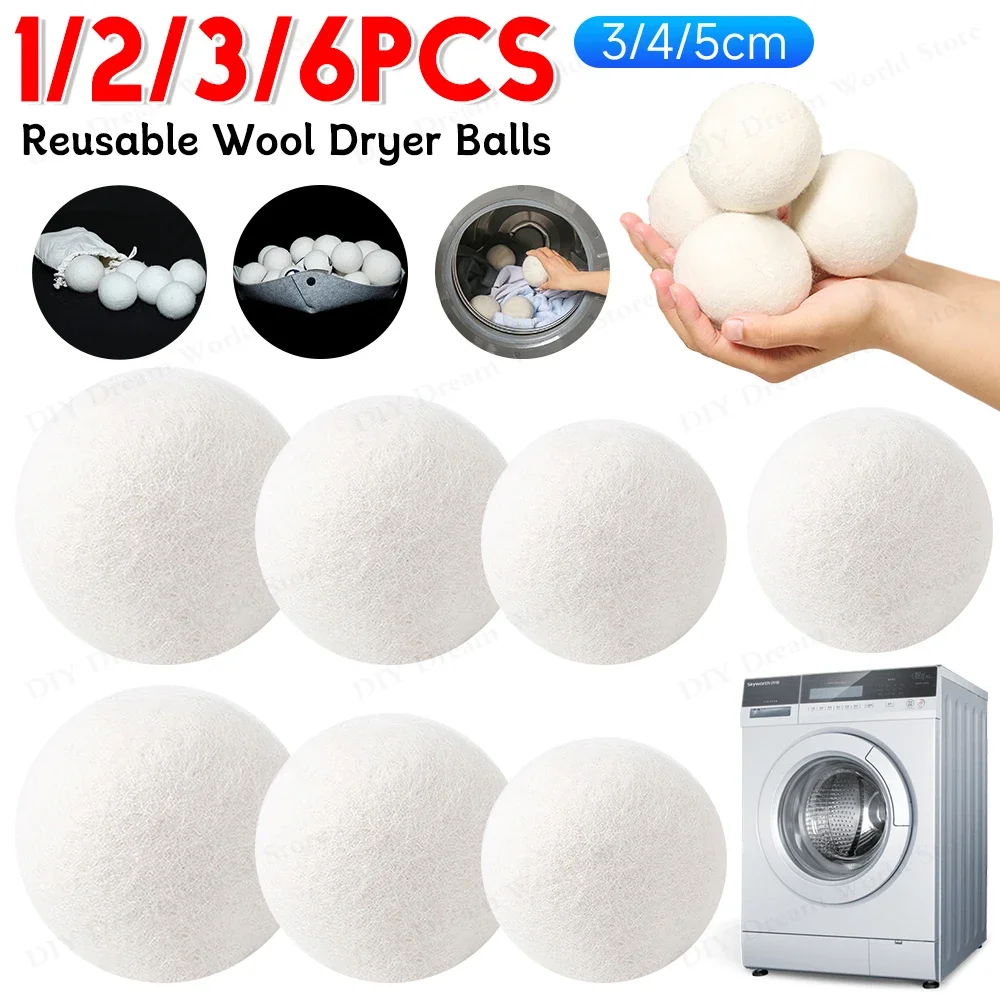 6-1 Uds bolas secadoras de lana reutilizables suavizante lavandería Kit seco bola ropa para el hogar secadora lavadora accesorios 3/4/5cm
