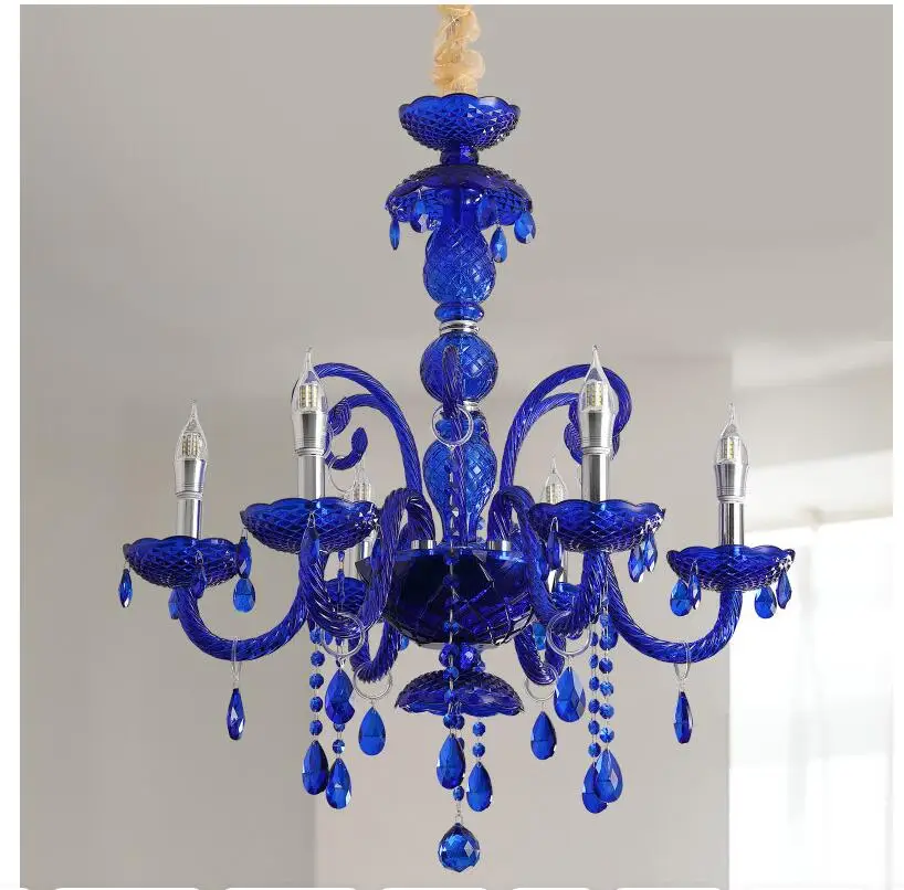 Modern Blue Color Crystal Chandelier Deco Pendant for Dining Room Lamp Household Light Clothing Store Bedroom Lighting Fixtures