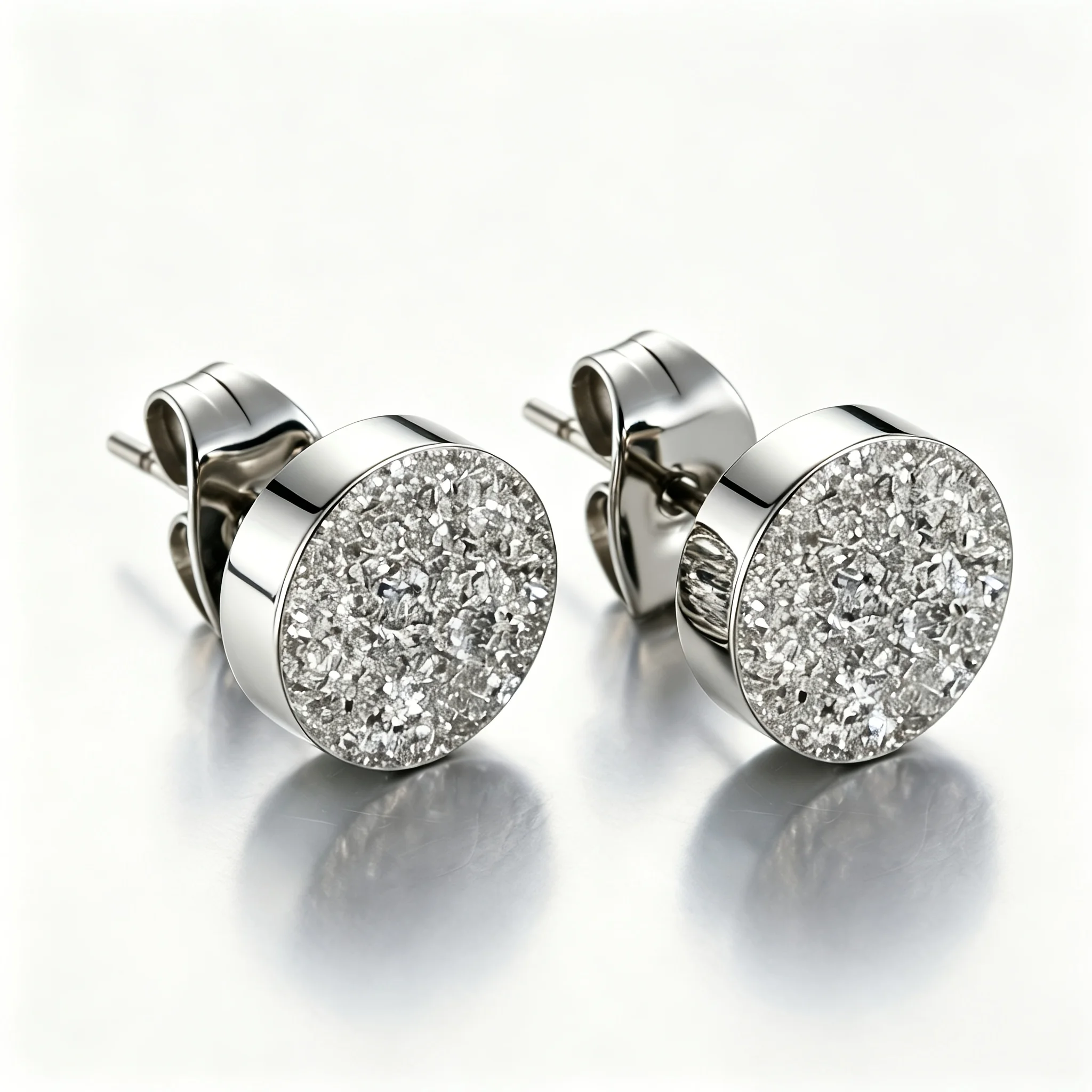 1 Pair of 316 Stainless Steel 6/8mm Frosted Round Cake Stud Earrings Fashionable Sparkling Earrings for Women to Wear Daily