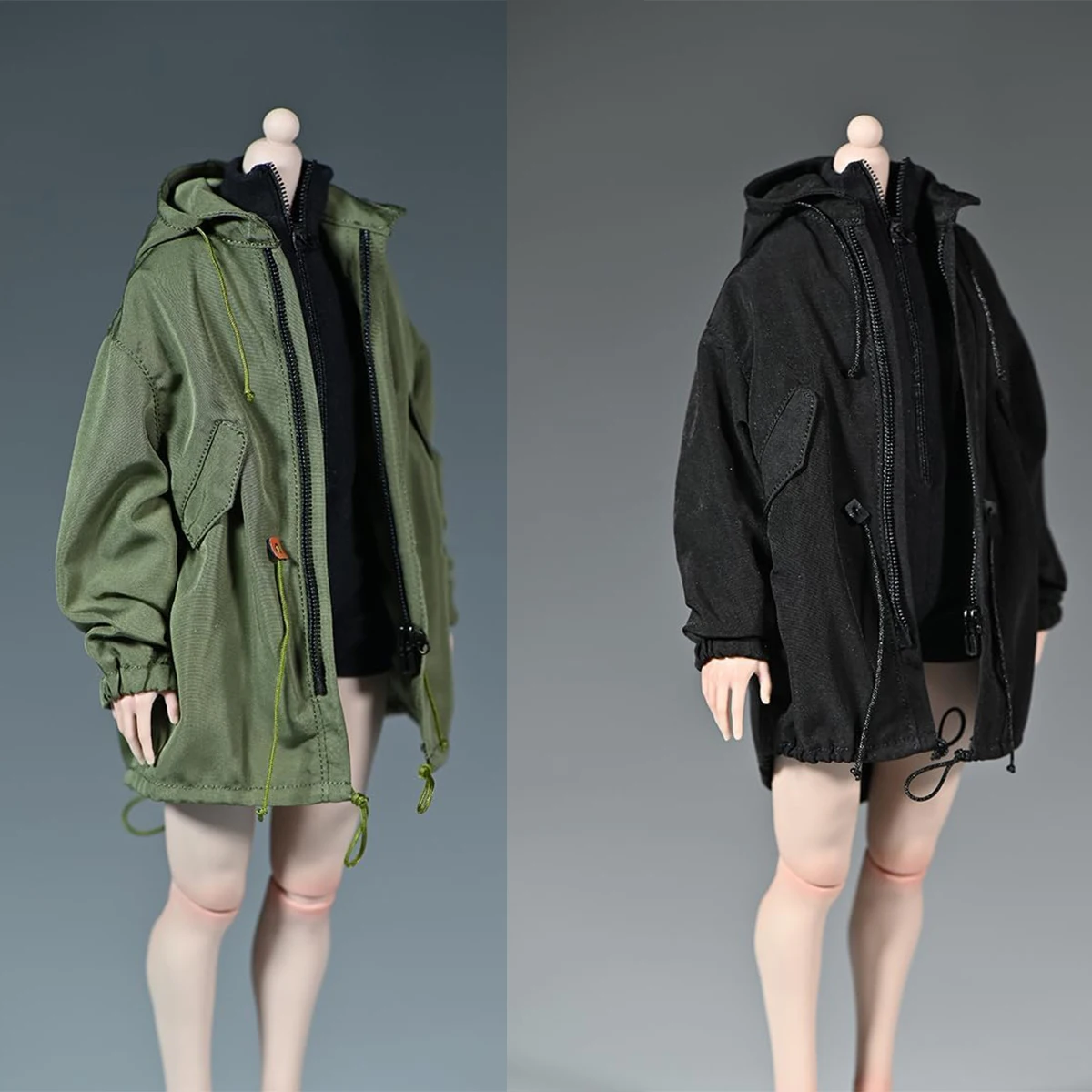 

1/6 Scale Female Clothes Hoodie Zipper Windbreak Loose Coat Military Style Jacket Clothes Model Fit 12'' Soldier Action Figure