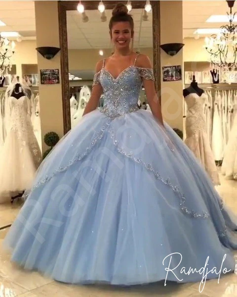 Vestido de baile de quinceañera, traje azul ostentoso para baile de graduación de 15 años, 16 vestidos de princesa, 2024