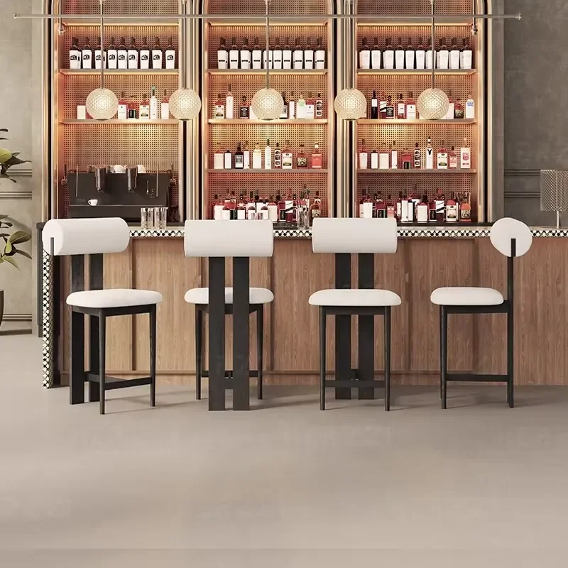 Modern Solid Wood Commercial Bar Stools with Backrest High Stools Durable Design