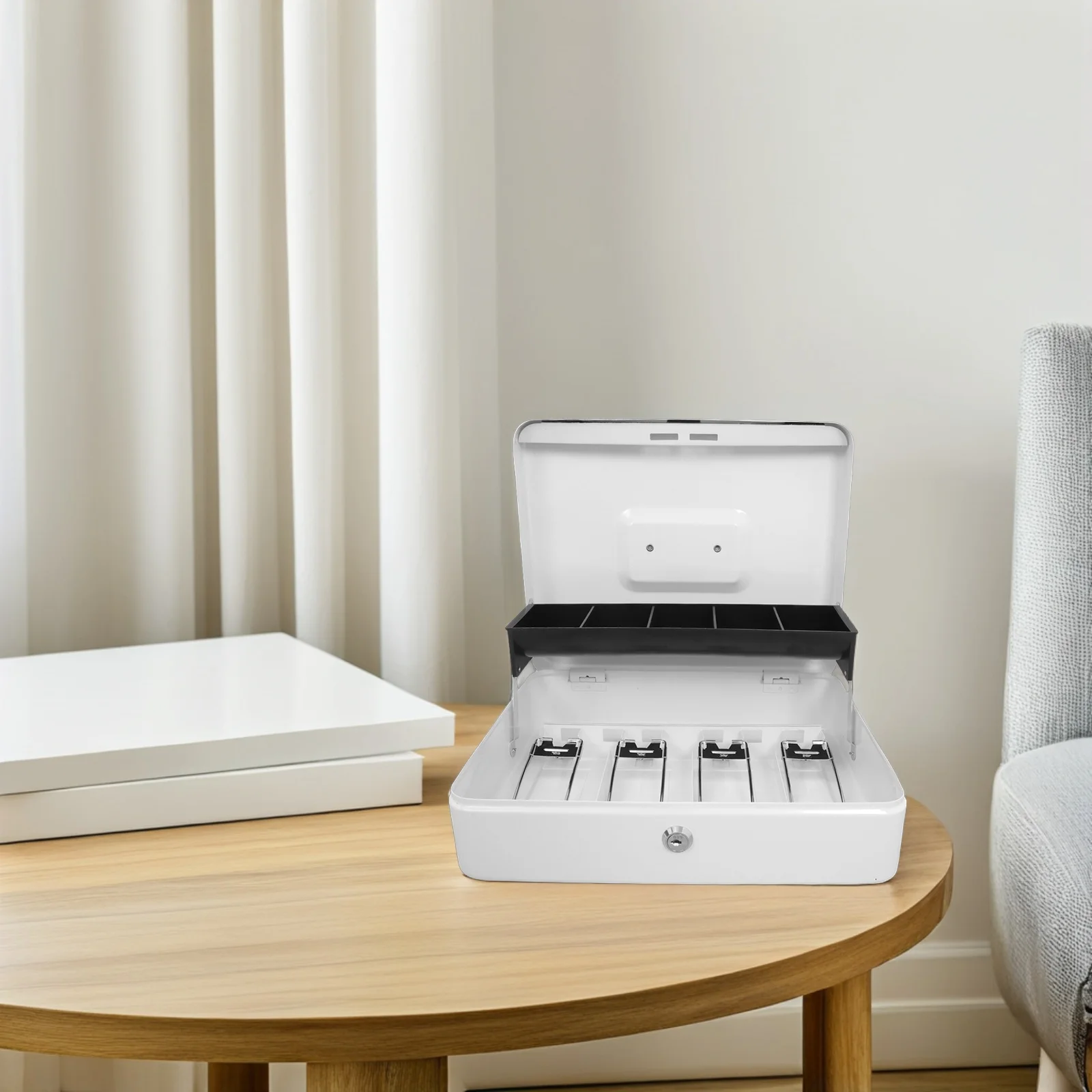 1 set Metal Cash Box with Key Lock Sturdy Construction for Retail Organizer Tray Slot Small Safe Storage