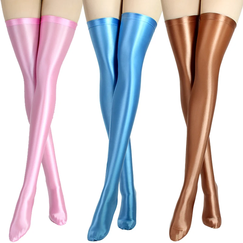 New Sexy glossy silky Women Over Knee Compression long socks Thigh High Stockings oily Shiny Smooth Elastic sports Stockings MEN