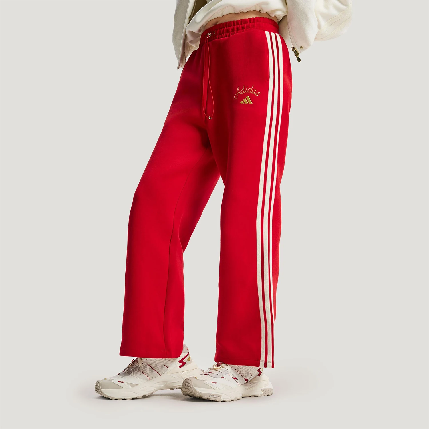 

Оригинальные зимние женские трикотажные брюки Adidas с высокой талией и широкими штанинами KH2702