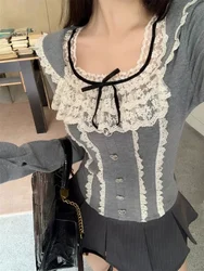 Winter Basic Elegant Lace Blouse Woman Outwear Long Sleeve Kawaii Slim Tops Casual Korean Fashion Pullover Woman Design