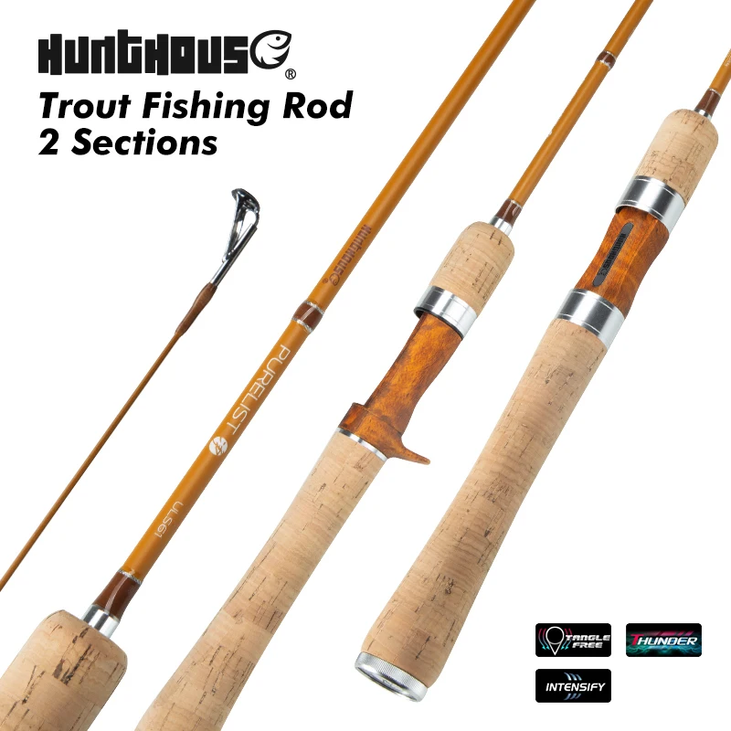 Hunthouse UL Wędka na pstrąga spinningowa/castingowa ultralekka na przynęty WT 0.2-0.8g 0.8-6g 1.65m 1.75m 1.85m włókno węglowe 0.7mm top
