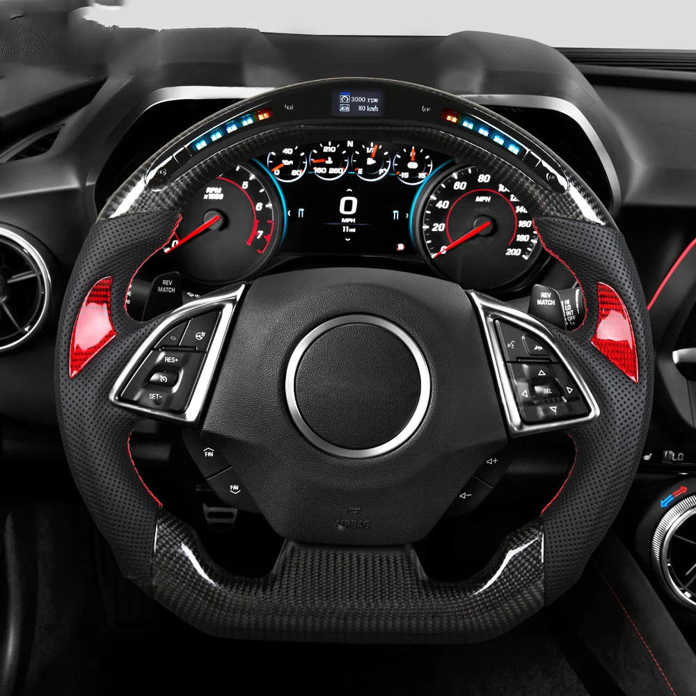 LED RPM Racing Car Steering Wheel Carbon Fiber Fit For Chevy Chevrolet Camaro 2016 2017 2018 2019 2020 Steering Wheel