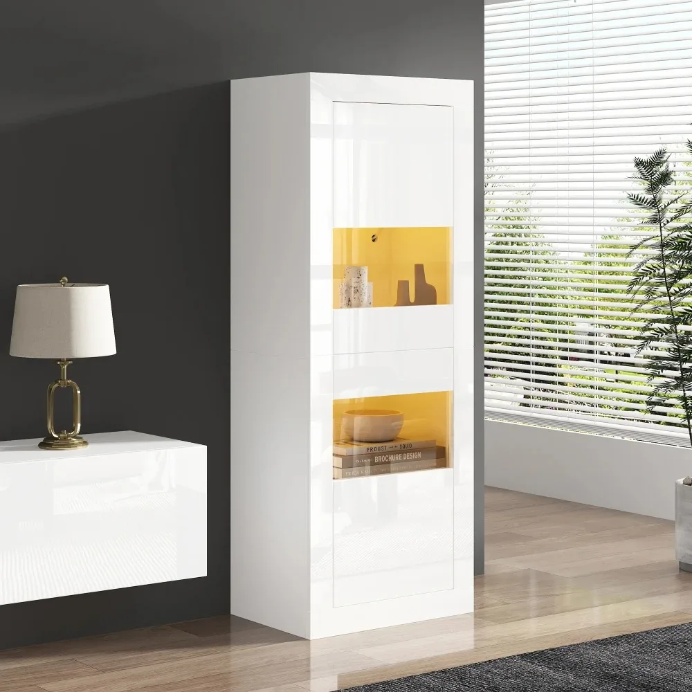 Vitrina de alto brillo de 61*42*162 cm con iluminación LED, brillo ajustable, 1 base de vidrio, gabinete de almacenamiento independiente