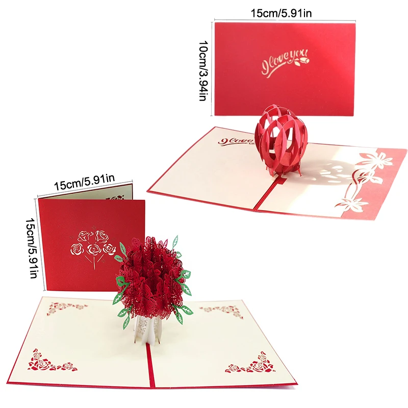 Stereoskopik mawar 3D Pop Up kartu ucapan Cinta amplop Hari Valentine ulang tahun kartu ucapan pasangan kartu pos
