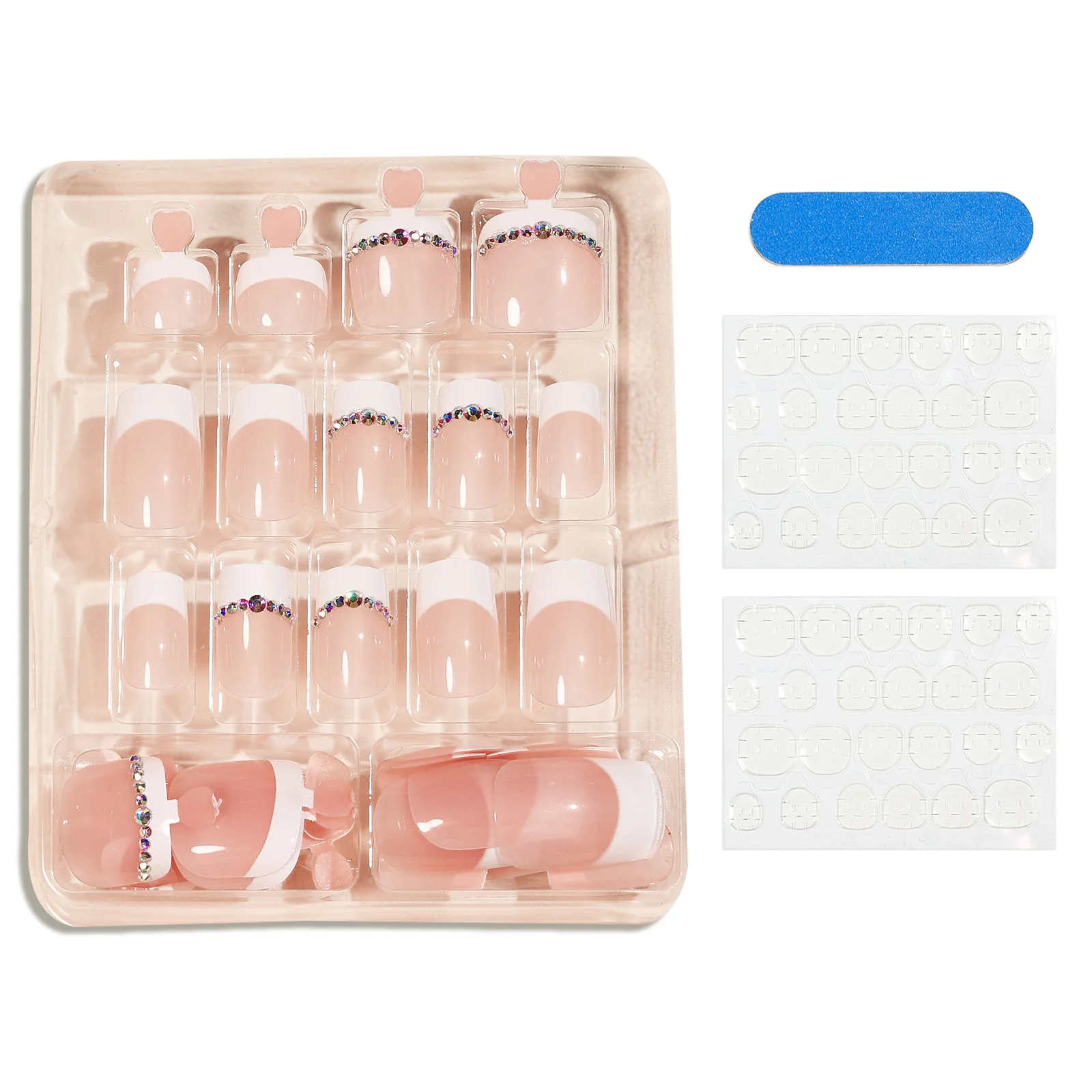 48 pièces/ensemble presse sur ongles faux orteil/doigt ongles acrylique longs faux ongles conseils mode français ongles ballerine diamant ongles orteil ongles