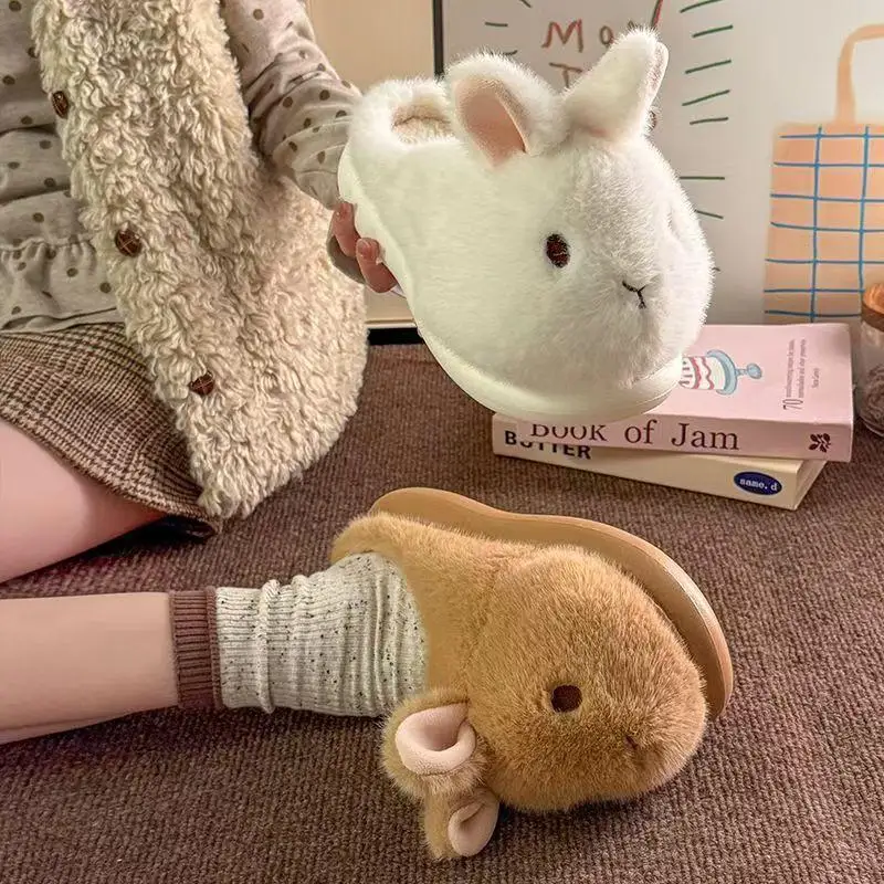Niedliche Hasen-Hausschuhe mit Flauschigem Fell für Damen, Winter 2026, Bequeme Warme Plüsch-Hausschuhe mit Rutschfester Sohle, Liebliche Cartoon-Mädchen-Schuhe – Detail 4