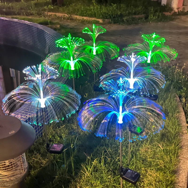 Solar LED Optical Fiber Lamp Jellyfish Five-pointed Star Outdoor Atmosphere Decorative Light Garden Waterproof Lawn Light