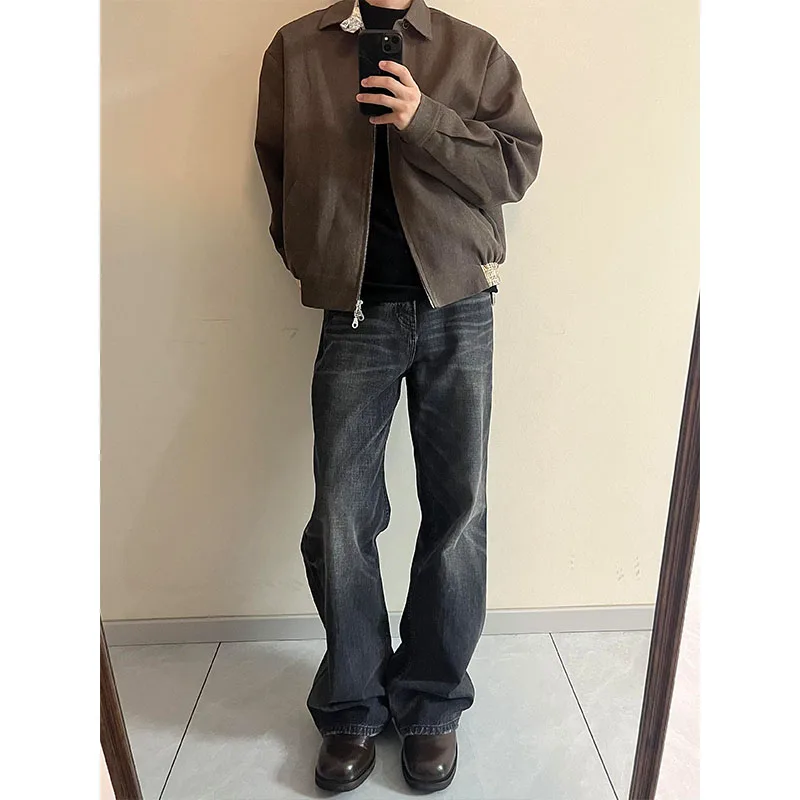 

Waed Vintage Straight Leg Jeans Men's Long Winter Faion High Street Micro Flared Pants Cool Narrow Version Extended Length