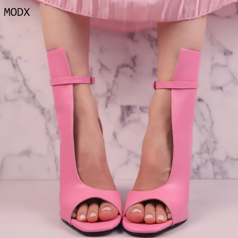 

2025 Women High Heeled Sandals Fetish Summer Shoes Show Ankle Buckle Strap Hollow Out Heel Sandals 44