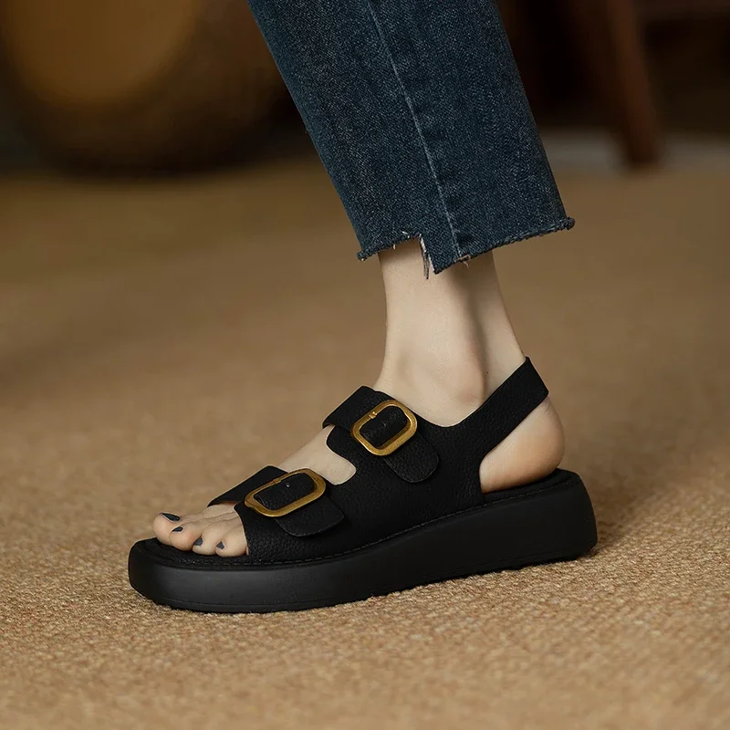 Brand Design Summer Open Toe Platform Roman Chunky Heel Punk Leisure women Sandals Casual Buckle Black Trendy Shoes Woman