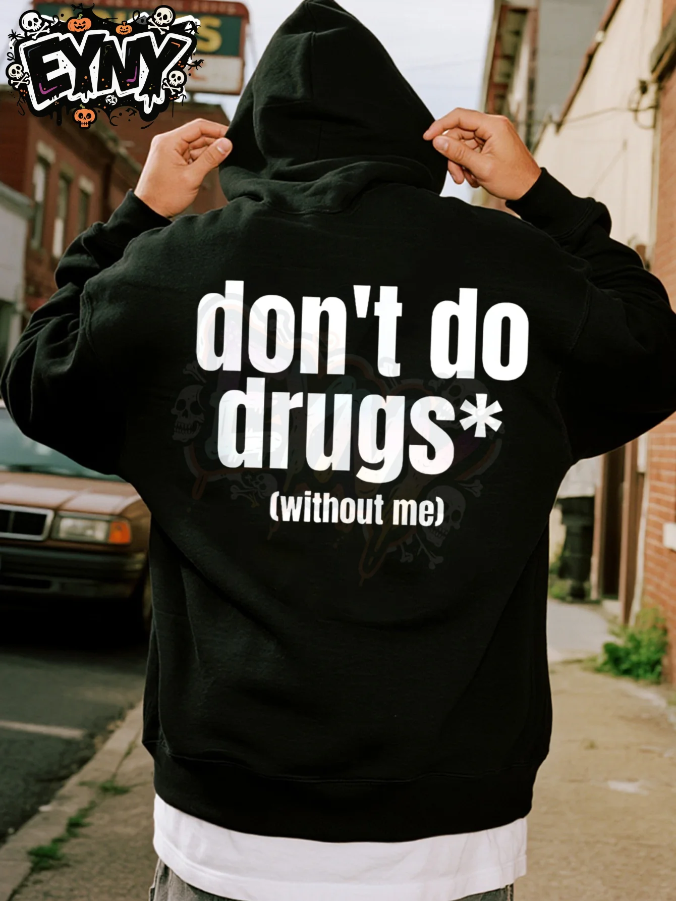 "لا تفعل المخدرات (لا تأخذني)" سترة رجالية مطبوعة بغطاء للرأس، سترة بقلنسوة خفيفة الوزن، ملابس شارع عتيقة