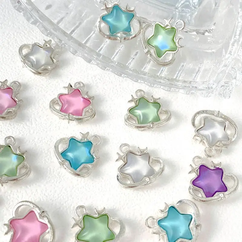 

10pcs Handmade Silvery Color Pendant Charms Star Hollow Pendants Diy Necklace Earrings Bracelet Jewelry Making Connectors