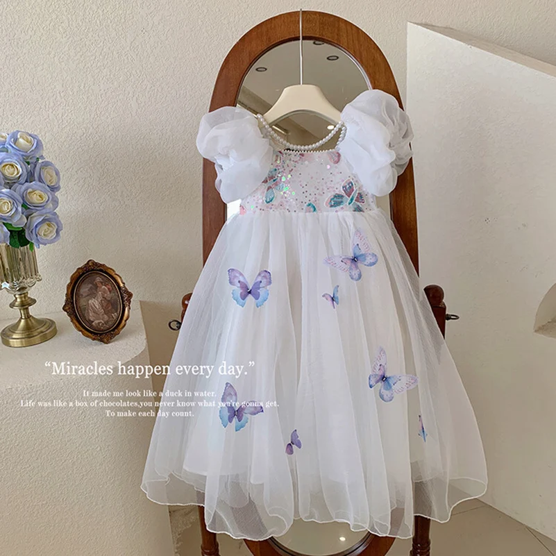 2024 Children\'s  Summer Flower print Strap Bow Princess Dress for Girls Kids Party Dresses Kids Vacation travel style clothing