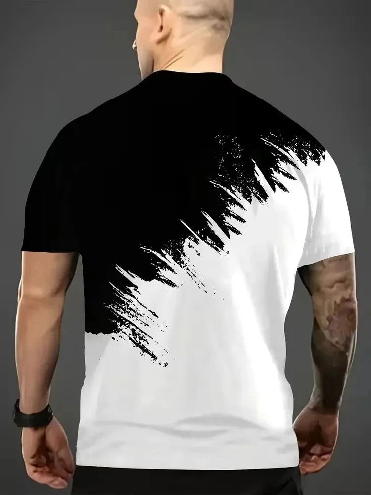 Summer fashion men's horizontal stripe T-shirt, simple letter 3D print round-neck short-sleeved casual men's clothing top