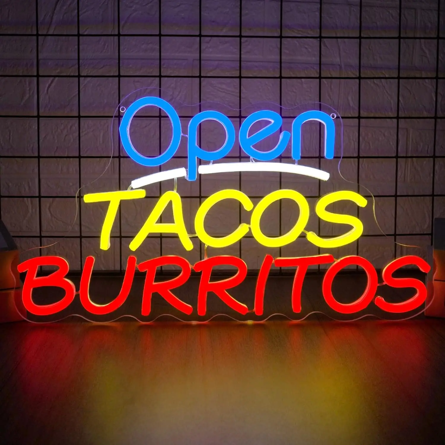 Enseigne néon LED USB à intensité variable « Open Tacos Burritos » pour restaurant mexicain, bar à tacos, cuisine, décoration de fête, veilleuse, cadeaux