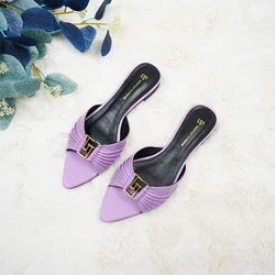Summer new fashionable women's shoes, high-quality genuine leather party slippers, plus size 35-44, flat slippers 2024