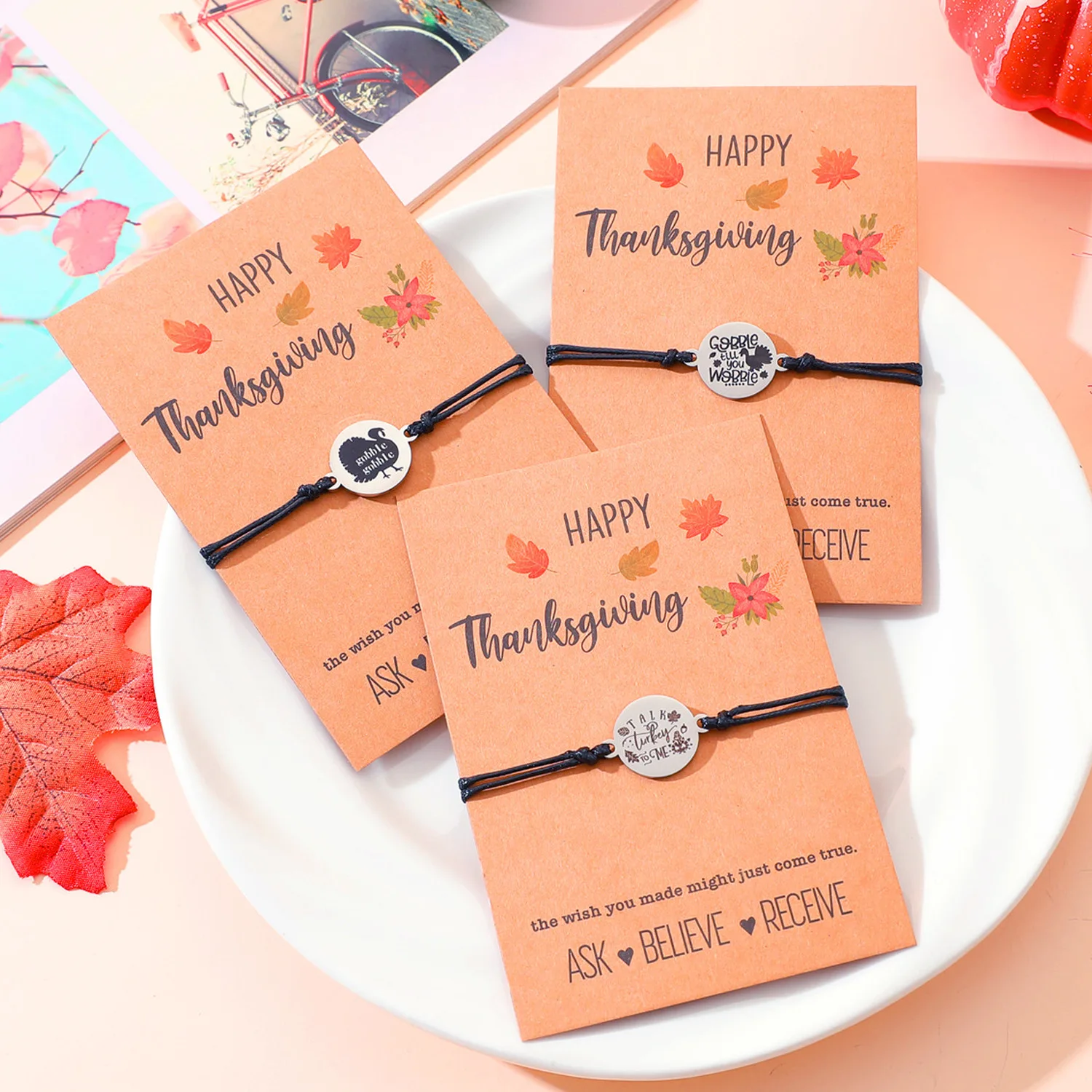 New Thanksgiving Festival Blessing Bracelet Stainless Steel Laser Carved Turkey Handwoven Bracelet Wholesale