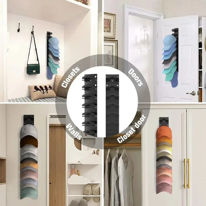 Plastic Hanging Cap Organizer for Door or Closet, Space Saving Baseball Hat Rack, Black/White, 14 Inch view 3