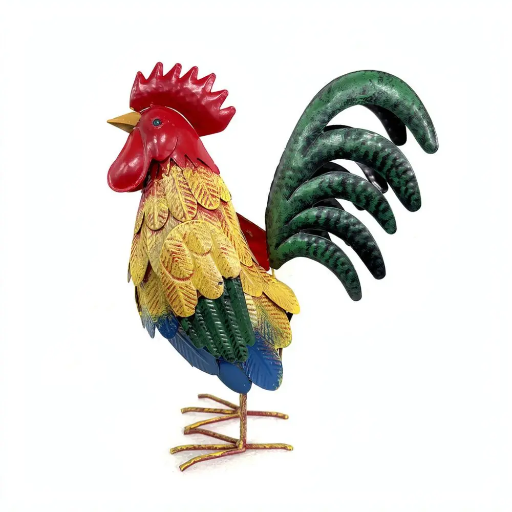 Decorative Metal Rooster Statue Iron Animal Figurine For Garden Backyard Lawn Ornament Creative Outdoor Landscape Sculpture