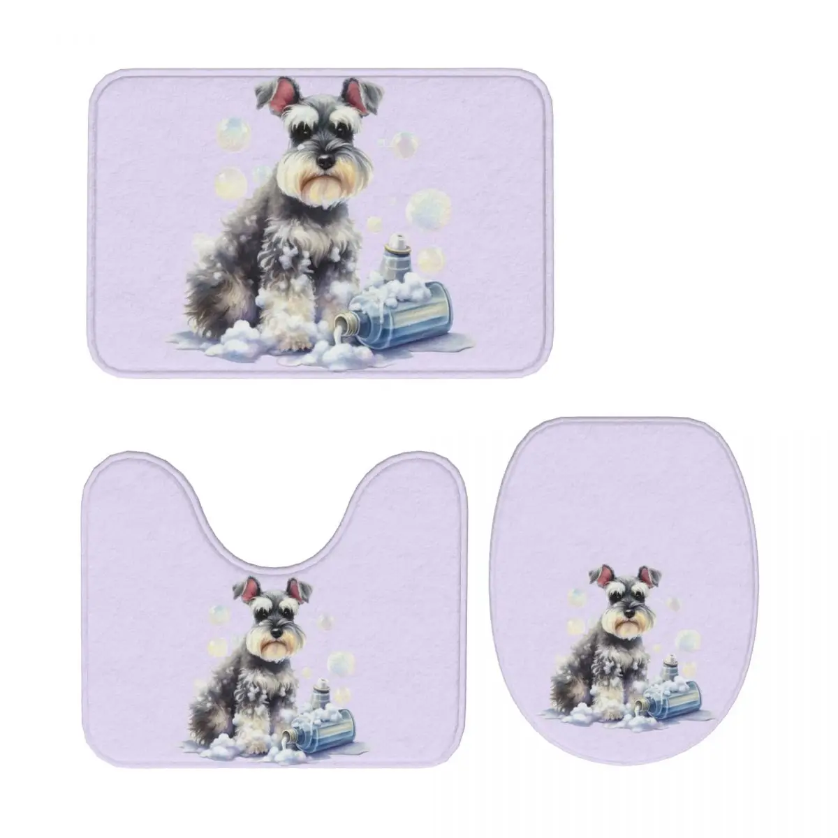 

Миниатюрный шнауцер для ванны с пузырьками, 3-х предметный коврик для ванной, набор для ванной комнаты, крышка для унитаза, домашний декор, нескользящий ковер, напольный коврик