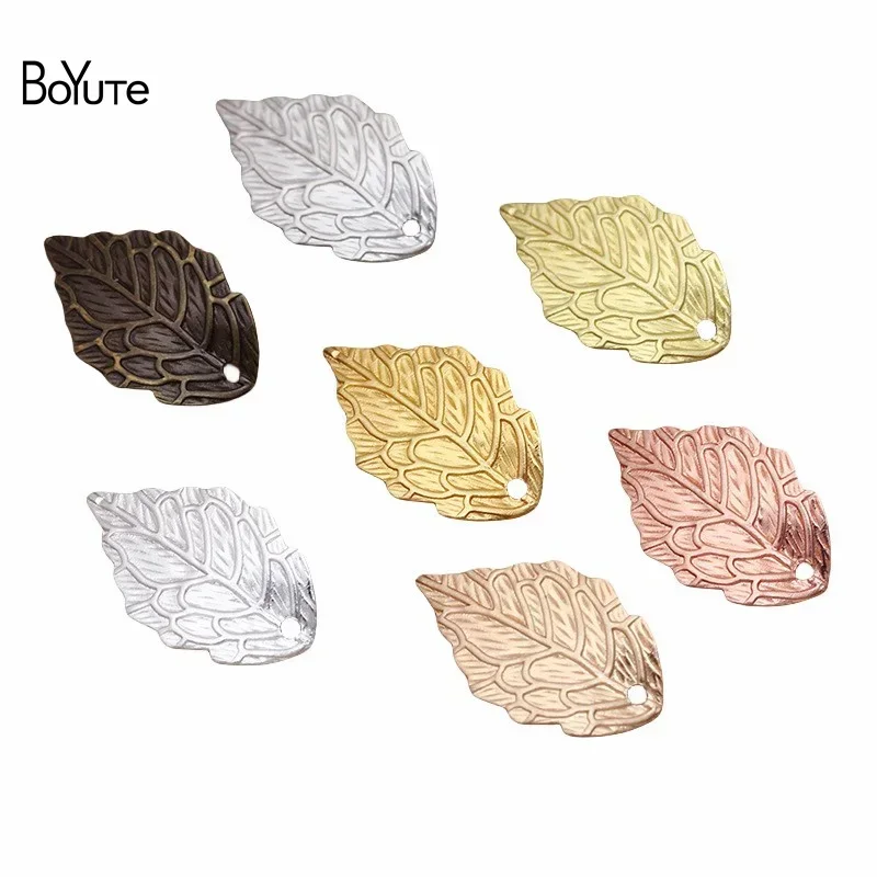 

BoYuTe (100 Pieces/Lot) 10*18MM Metal Brass Stamping Leaf Charms DIY Jewelry Making Materials