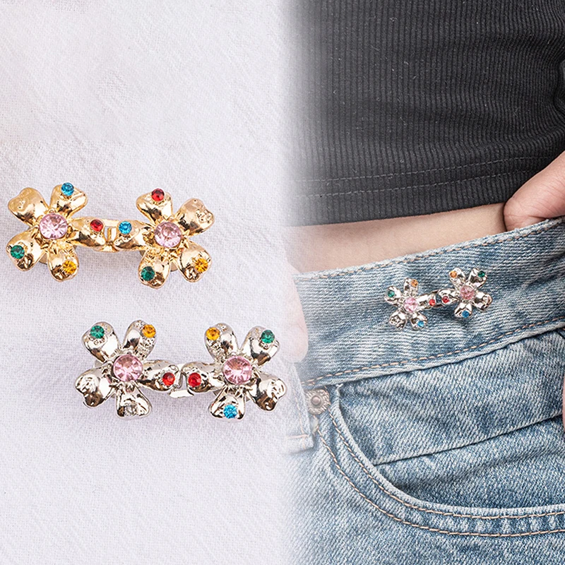 2Pcs Five Petal Flower Waistband Button Removable No Staple No Sew Waistband Button Adjustable Jeans Waistband Sewing Tools