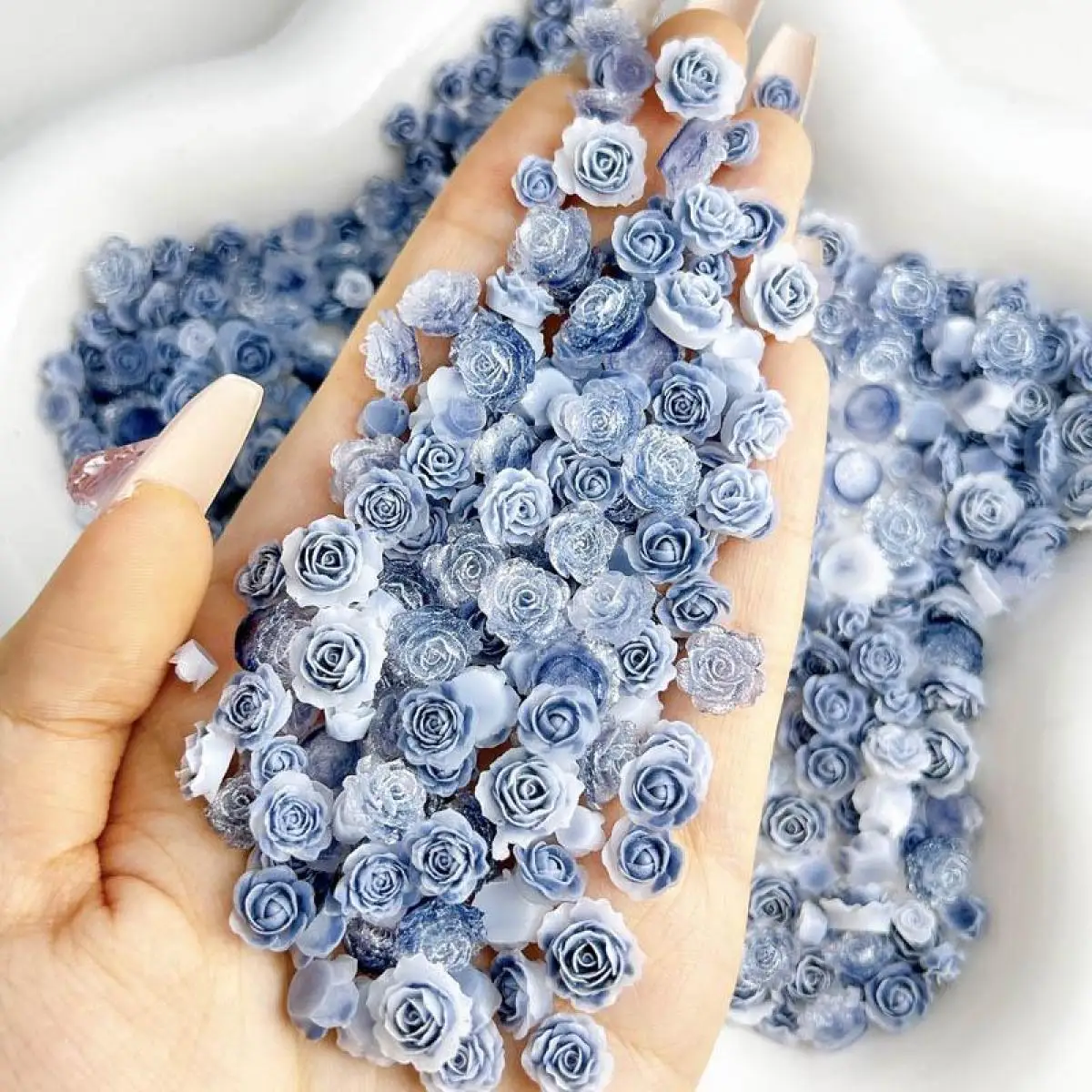 3D Resin Luminous Gray Blue Gradient Flower Bud Nail Art Charms Mixed Minimalist Rose Nail Art Decoration Cream Glue Accessories