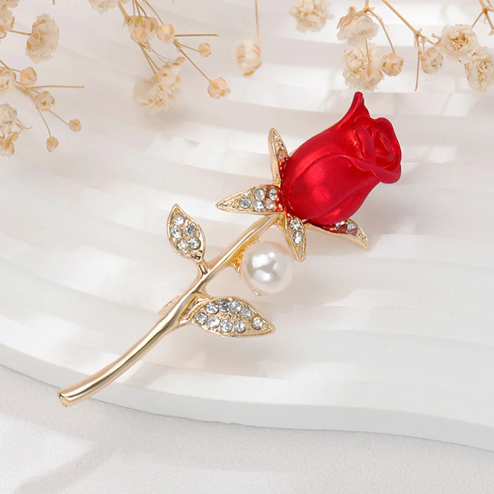 2Pcs Red Rose Brooch Romantic Series Rhinestone Floral Accessory Wedding Anniversary Elegant Pin