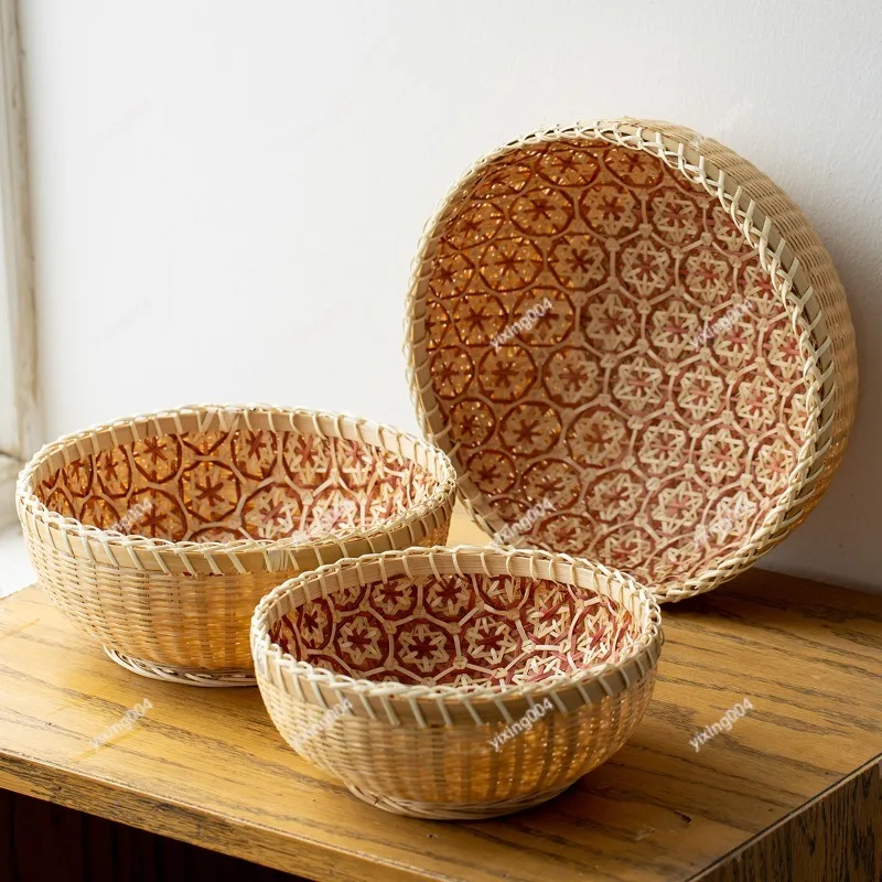 Hand Woven Bamboo Storage Basket Fruit Tray Decorative Basket for Kitchen Home Use