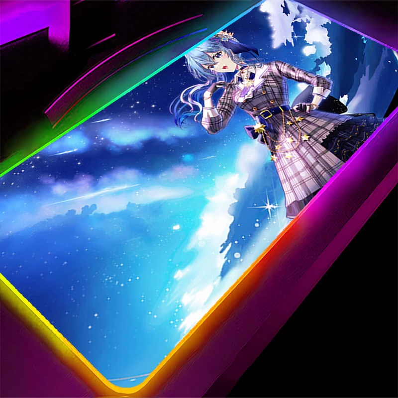 

RGB LED Mouse Pad H-hololive Hoshimachi Suisei HD Non-Slip Keyboard Pad Anime Gaming Mat PC Accessories Mousepad Rubber Desk Mat