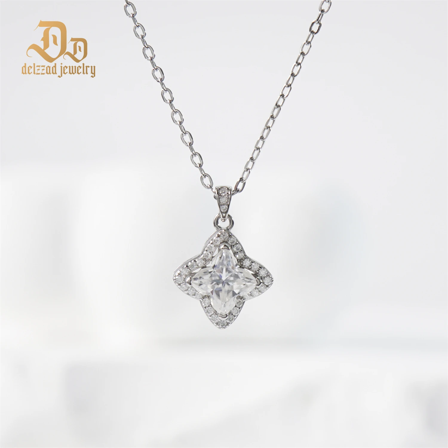New Delzzad 100% S925 Sterling Silver Plant Flower Moissanite Women's Necklace Pendant Simple Sparkling Classic Luxury Gifts - Image 4