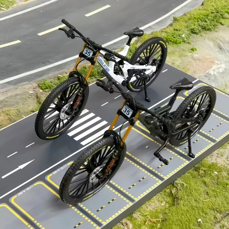 DH Downhill Bike Model for Kids with Front And Rear Dual Suspension Structure Rotatable Wheels And Realistic Pedals Toy Vehicle