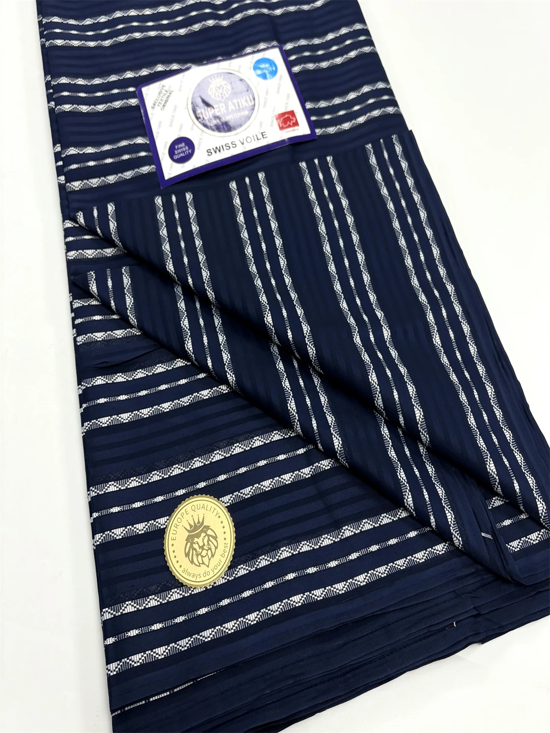 

5 Yards African Atiku Fabric 100% Cotton High Quality Soft Swiss Voile Stripe Material for Men's Clothing Sewing