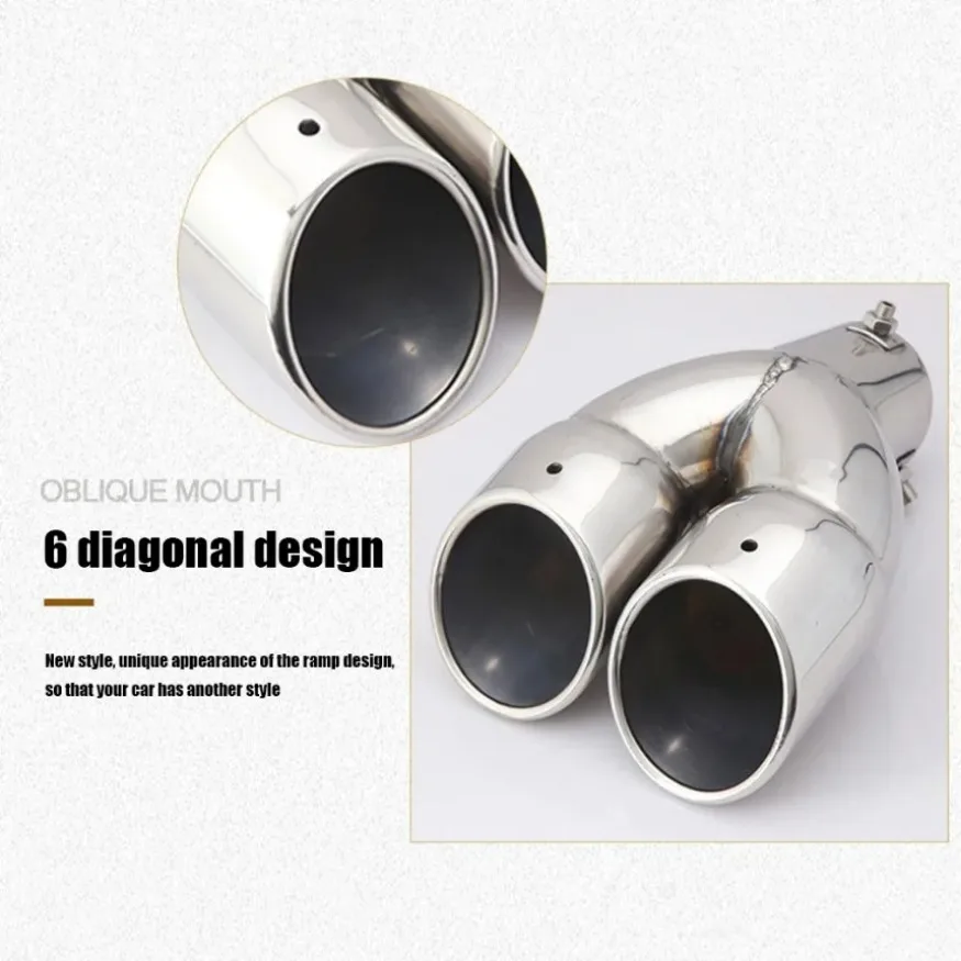 Bent Dual Exhaust Tip Bolt-on Rolled Edge Slant Stainless Steel Cut 76mm Inlet Auto Muffler Silver Car Exterior Supplies 1`
