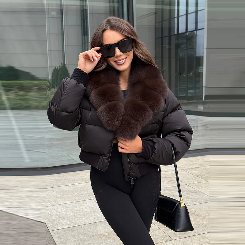 

Women's Wool Collar Spliced Short Cotton Jacket Winter Trendy Warm Coat Commuter Female Clothing 2025 Women's New Casual Clothes