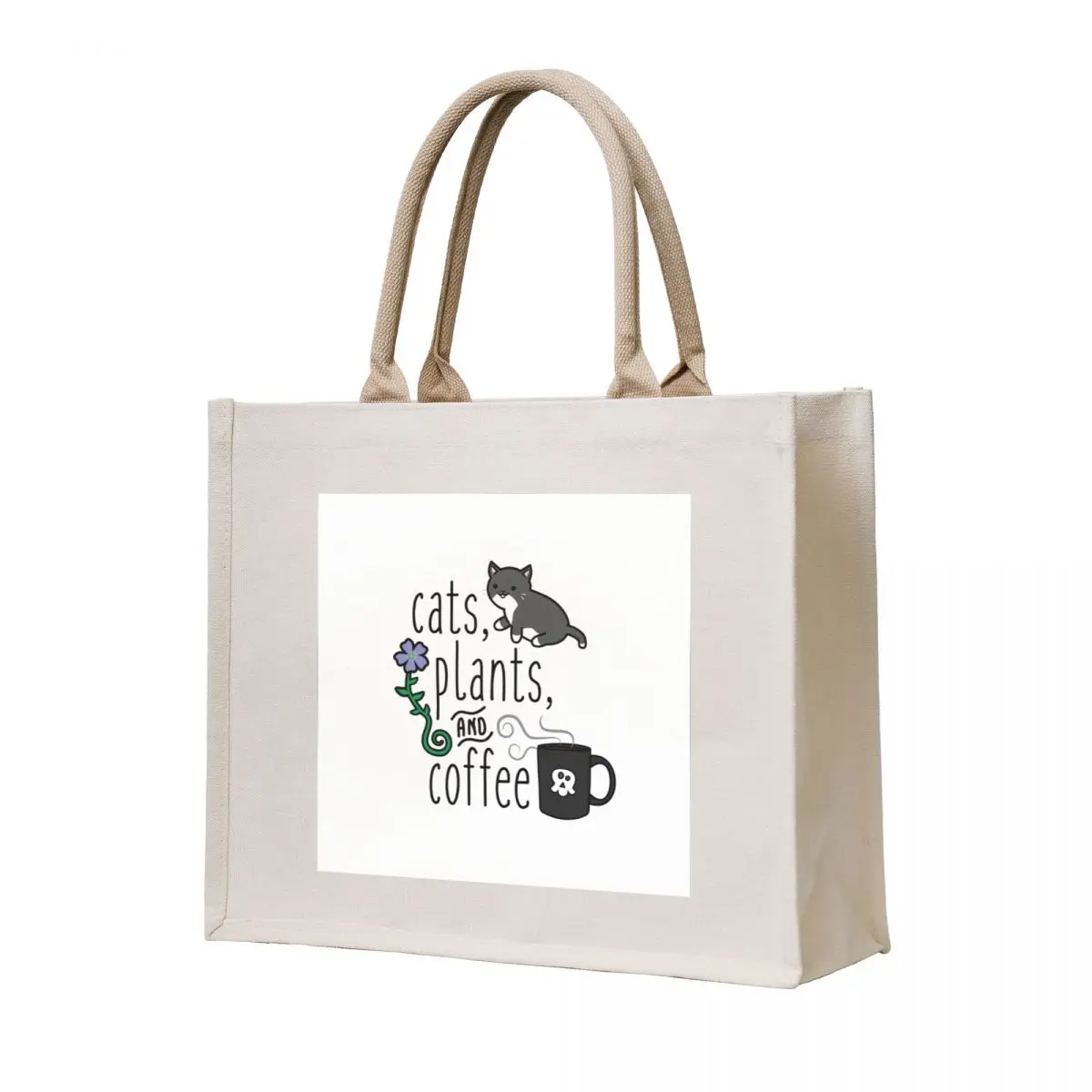 

Cats, Plants, and Coffee Tote Bag tote bag canvas canvas shopping bag Women's foldable reusable