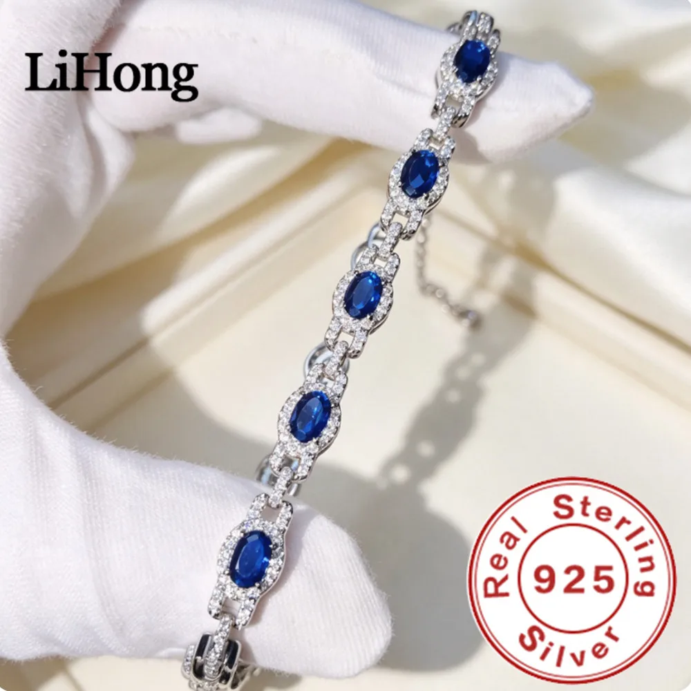 Lihong S925 Sterling Silber Ovaler Edelstein Geburtsstein Tennis-Armband für Frauen Edles Schmuckgeschenk für Mutter, Ehefrau – Detail 3