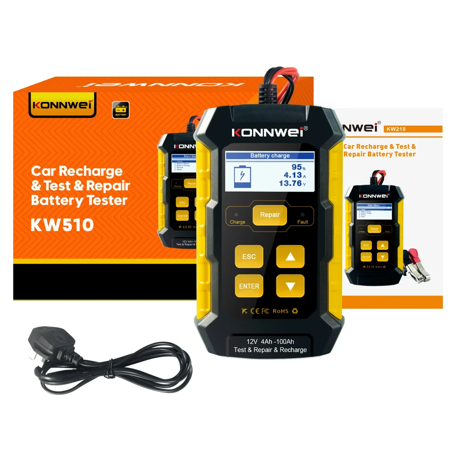 KONNWEI KW510 Full Automatic 12V Car Battery Tester Pulse Repair 5A Battery Chargers Wet Dry AGM Gel Lead Acid Car Repair Tool