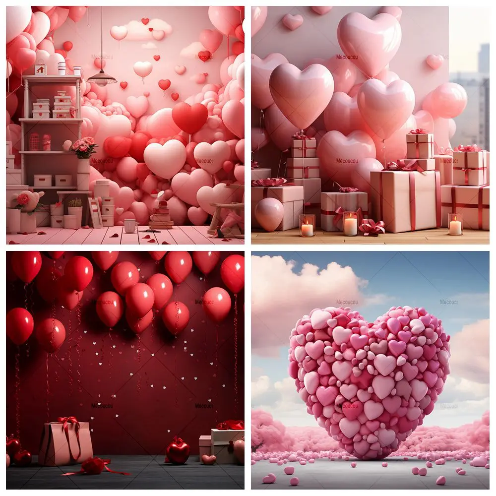 Red Hearts Balloons Love Valentine's Day Photography Backdrop Wedding Anniversary Bridal Shower Photo Customized Couple Studio