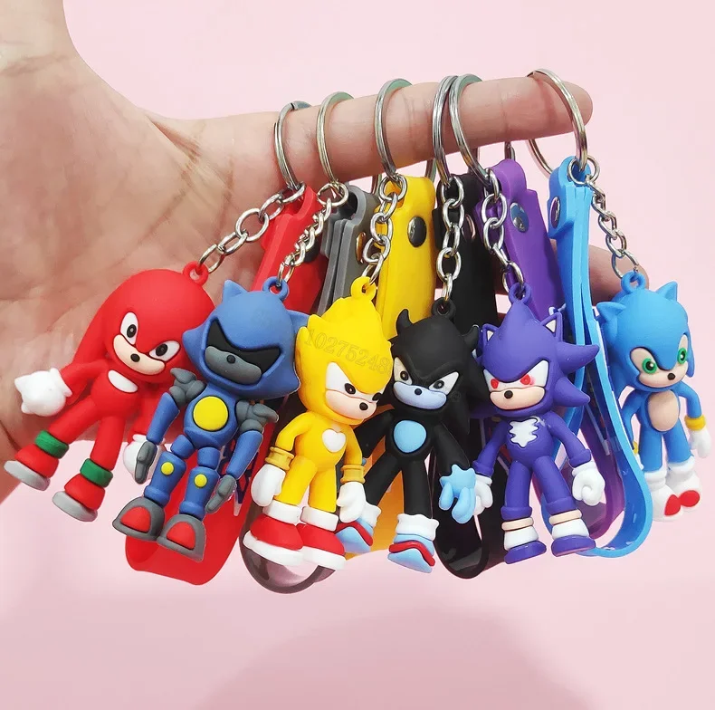 Sonics Anime Action Figure Keychains Cartoon Figurine Keyring Characters Status Car Key Chains Model Kids Backpack Pendants Gift